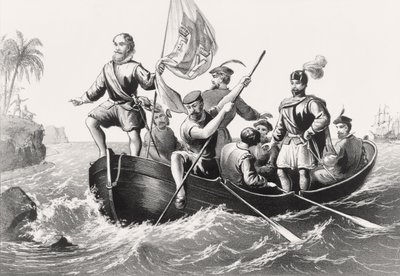 Christopher Columbus sætter fod i San Salvador den 12. oktober 1492 af English School